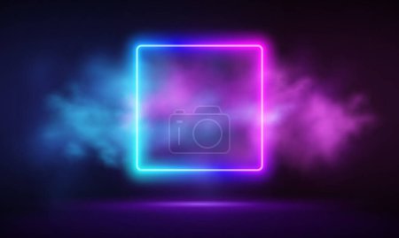 Photo for Glowing neon pink square with vibrant fog abstract background. Electric light frame. Geometric fashion design vector illustration. Empty minimal art decoration. 80s neon square frame, square shape, empty space, ultraviolet light in smoke fog - Royalty Free Image