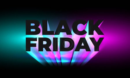 Photo for Black Friday Sale neon banner. Design signboard for blackfriday sale on brickwall texture. Glowing white and red neon letters in frame. Realistic vector illustration - Royalty Free Image