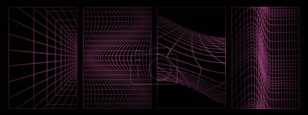 Photo for Set of Gradient distorted grid pattern. Vector illustration. Deforn grid, distortion, techno pattern wallpaper concept. Abstract digital background. 80s, 90s Retro futurism, Retro wave cyber grid - Royalty Free Image