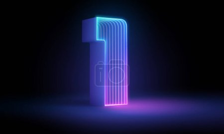 Photo for Vector render, number two, the best digital symbol, pink blue gradient neon light glowing in the dark. 3d render, number one glowing in the dark, pink blue neon light. Abstract cosmic vibrant color digit neon glow. Glowing neon light on dark backdrop - Royalty Free Image