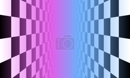 Photo for Retro vector pattern with black and white checkered floor, vaporwave aesthetics, pastel colors. Chess board vintage style. Surreal vaporwave with a checkerboard floor. Vintage style retro background - Royalty Free Image