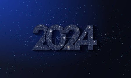 Photo for Happy New Year modern design with 2024 logo made of glittering black and gold numbers on night sky background. Minimalistic trendy background for branding, banner, cover, card.Bright Christmas glitter - Royalty Free Image