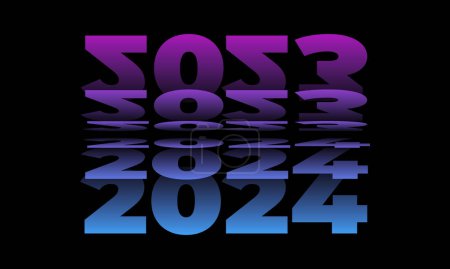 Illustration for Passing into New Year 2024 Flip text effect isolated on black background, Folding or turning paper effect 2024 Vector Illustration graphic, new year figures typography in smooth gradient blue-purple - Royalty Free Image