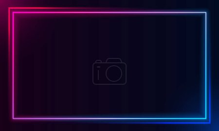 Photo for Vector 3d render, square glowing in the dark, pink blue neon light, illuminate frame design. Abstract cosmic vibrant color backdrop. Glowing neon light. Neon frame with sharp corners. - Royalty Free Image