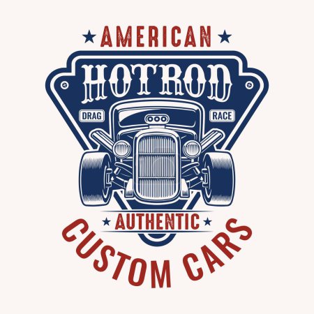 Téléchargez les illustrations : American Hotrod drag race voitures personnalisées authentiques - Hot Rod t-shirt vecteur de conception - en licence libre de droit