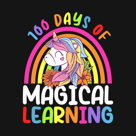 Illustration for 100 days of magical learning, 100th day of school design vector - Royalty Free Image