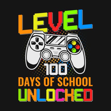 Ilustración de Level 100 days of school unlocked, 100th day of school design vector - Imagen libre de derechos