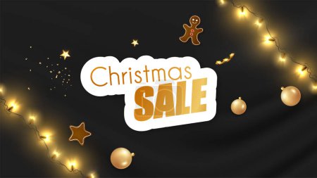 Illustration for Vector merry christmas sale with gold star on black background. - Royalty Free Image