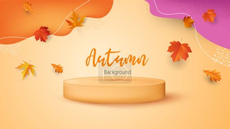 Ilustración de Diseño de banner de otoño feliz con hojas de arce y vector de fondo de otoño - Imagen libre de derechos