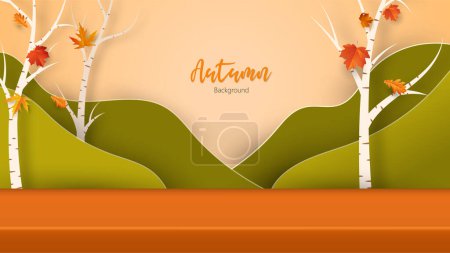 Illustration for Autumn landscape background. orange leaves and maple trees. autumn banner. vector illustration. - Royalty Free Image