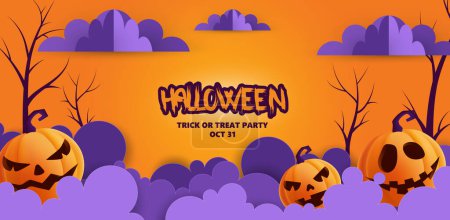 Illustration for Origami, papercraft style halloween background, vector illustration. - Royalty Free Image