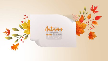 Illustration for Watercolor autumn background with paper sheet and space for your text. Trendy vector design. - Royalty Free Image
