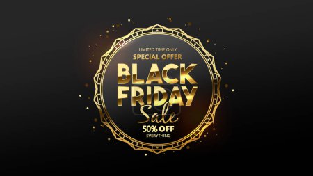 Illustration for Black Friday Gold Font and Black Gift Box, Discount Sale Promotion Background. Vector Design. - Royalty Free Image