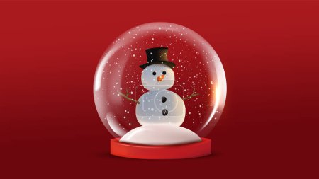 Illustration for Snowman in a red glass ball. christmas and new year concept. - Royalty Free Image