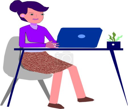 Photo for Drawing of woman in office working on her computer - Royalty Free Image