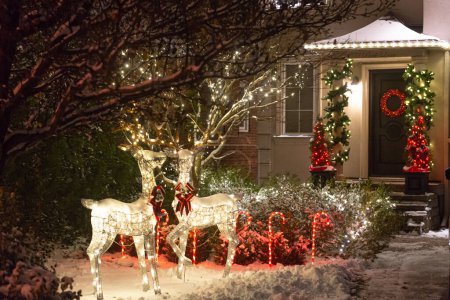 Photo for Toronto, Ontario, Canada - December 10, 2022: View the house decorated with lights for Christmas - Royalty Free Image