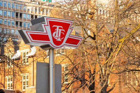 Photo for Toronto, ON, Canada  December 17, 2022: The sign of the Toronto Transit Commission (TTC) transport company in Downtown Toronto. - Royalty Free Image