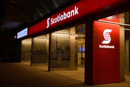 Photo for Toronto, ON, Canada  August 23, 2023: The logo and brand sign of Scotiabank in downtown Toronto. - Royalty Free Image