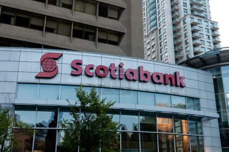Photo for Toronto, ON, Canada  November 3, 2023: The logo and brand sign of Scotiabank in downtown Toronto. - Royalty Free Image