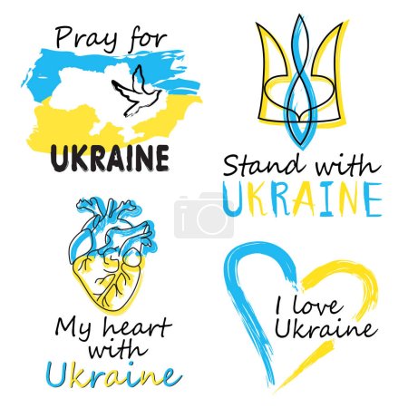 Illustration for Ukrainian phrases slogans set heart pray stand - Royalty Free Image