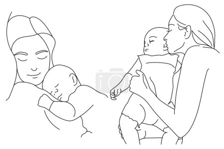Illustration for Baby with mom walk with in her arms love motherly care motherly love sleep - Royalty Free Image