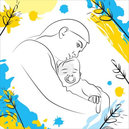 Illustration for Baby with mom Ukrainian evacuation - Royalty Free Image