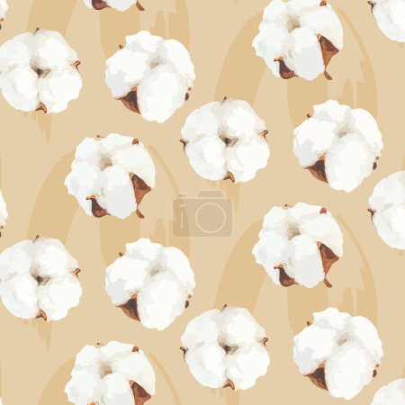 Illustration for Cotton white flowers seamless pattern vector background for textile and wrapping paper wallpaper interior design, packaging. - Royalty Free Image