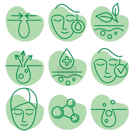 Ilustración de Facial natural cuidado de la piel conjunto icono belleza - Imagen libre de derechos
