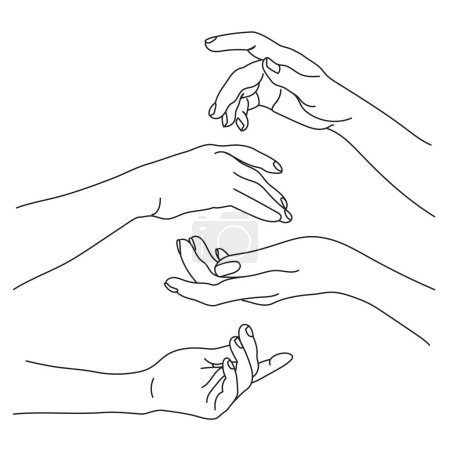 hands from different angles line drawing