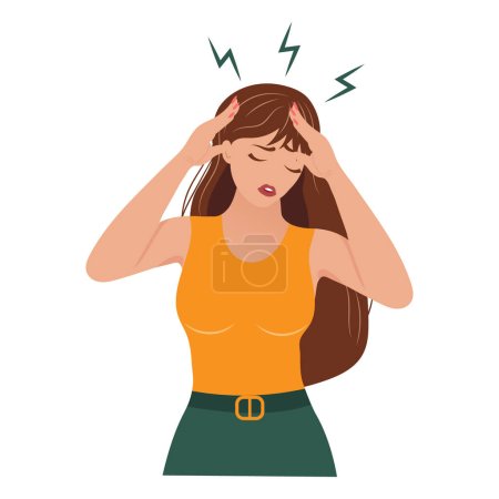 Illustration for Young woman with acute headache. The concept of health and medicine. Illustration, vector - Royalty Free Image
