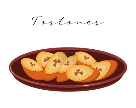 Bananes frites Tostones, cuisine latino-américaine. Cuisine nationale du Mexique. Illustration alimentaire, vecteur