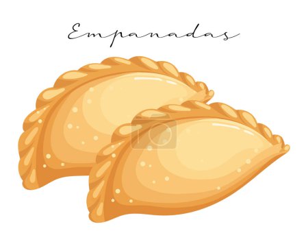 Téléchargez les illustrations : Tartes à la viande frite, Empanadas, cuisine latino-américaine. Cuisine nationale argentine. Illustration alimentaire, vecteur - en licence libre de droit