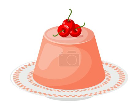 Illustration for Colorful fruit jelly pudding on a plate, dessert. Food illustration, icon, vector - Royalty Free Image
