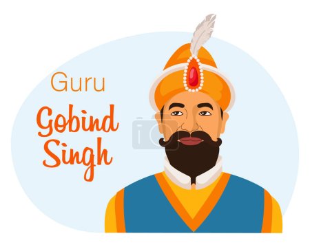 Illustration for Guru Gobind Singh is the last Sikh guru, the hero of India. Illustration, poster, vector - Royalty Free Image