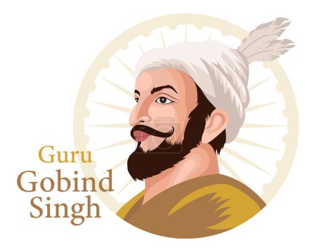 Illustration for Guru Gobind Singh is the last Sikh guru, the hero of India. Illustration, poster, vector - Royalty Free Image