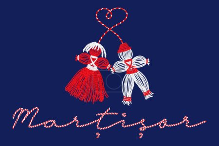 Martisor, red and white symbol of spring. Traditional spring holiday in Romania and Moldova. March 1. Holiday card, banner, vector.