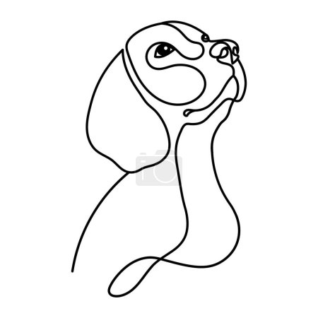 Illustration for Line art, cute purebred beagle dog. Outline illustration, poster, postcard, vector - Royalty Free Image