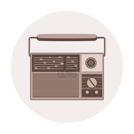 Ilustración de Radio vintage en círculo. Ilustración retro, icono, vector - Imagen libre de derechos