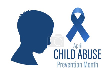  Monat der Prävention von Kindesmissbrauch, April. Silhouette eines Kindes im Profil und ein blaues Band. Banner, Plakat