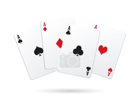 Eine Reihe von Spielkarten mit Assen, Herzen, Pik, Karo, Kreuz. Casino-Symbole, Vektor