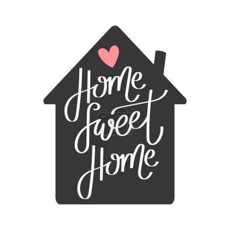 Illustration for Home sweet home lettering in the shape of a home. Calligraphic inscription, slogan, quote, phrase. Inspirational card, poster, typographic design - Royalty Free Image