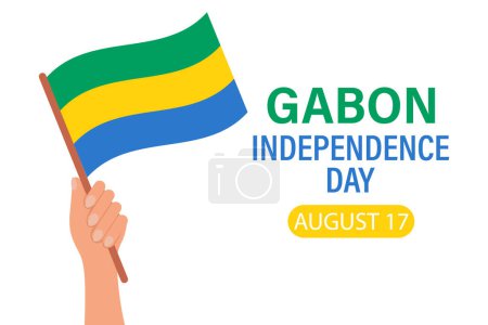 Ilustración de Día de la Independencia de Gabón. La mano sostiene la bandera de Gabón. Ilustración, banner de vacaciones, cartel, vector - Imagen libre de derechos