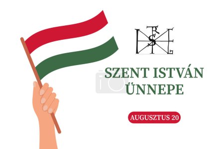 Ilustración de Día de San Esteban en Hungría, 20 de agosto. Mano con banderas de Hungría. Ilustración, banner, póster, vector - Imagen libre de derechos