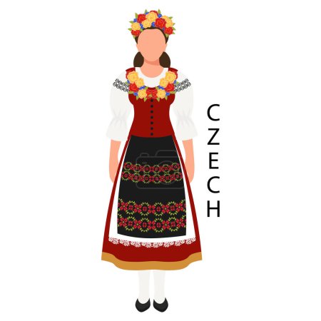 Illustration for A woman in a Czech folk costume and a flower wreath. Culture and traditions of the Czech Republic. Illustration, vector - Royalty Free Image