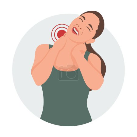Ilustración de Mujer con dolor en las vértebras cervical y lumbar. Dolor de espalda, dolor muscular, osteoartritis, artritis reumatoide. Medicina. Ilustración, vector - Imagen libre de derechos