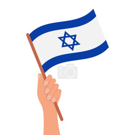 Ilustración de Mano con bandera de Israel. Día de la Independencia de Israel. Ilustración, vector - Imagen libre de derechos