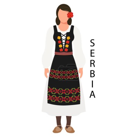 Téléchargez les illustrations : Femme en costume rétro populaire serbe. Culture et traditions de la Serbie. Illustration, vecteur - en licence libre de droit