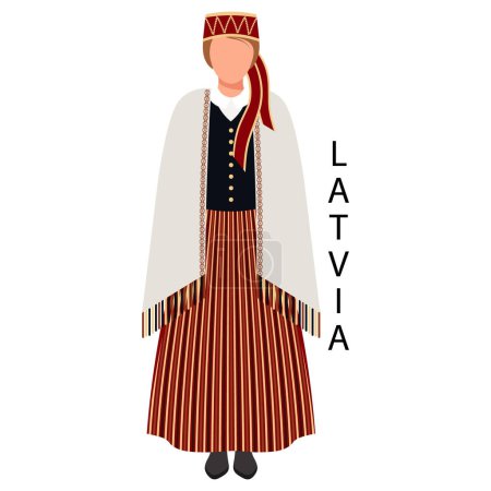 Téléchargez les illustrations : Femme en costume folklorique letton. Culture et traditions de la Lettonie. Illustration, vecteur - en licence libre de droit
