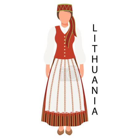 Téléchargez les illustrations : Femme en costume folklorique lituanien. Culture et traditions lituaniennes. Illustration, vecteur - en licence libre de droit