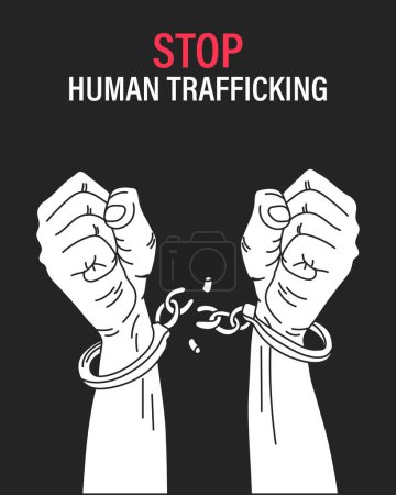 Hands in chains. Stop human trafficking. National slavery and human trafficking concept. Illustration, vector.